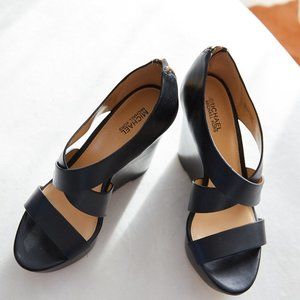 Michael Kors black leather wedge sandal